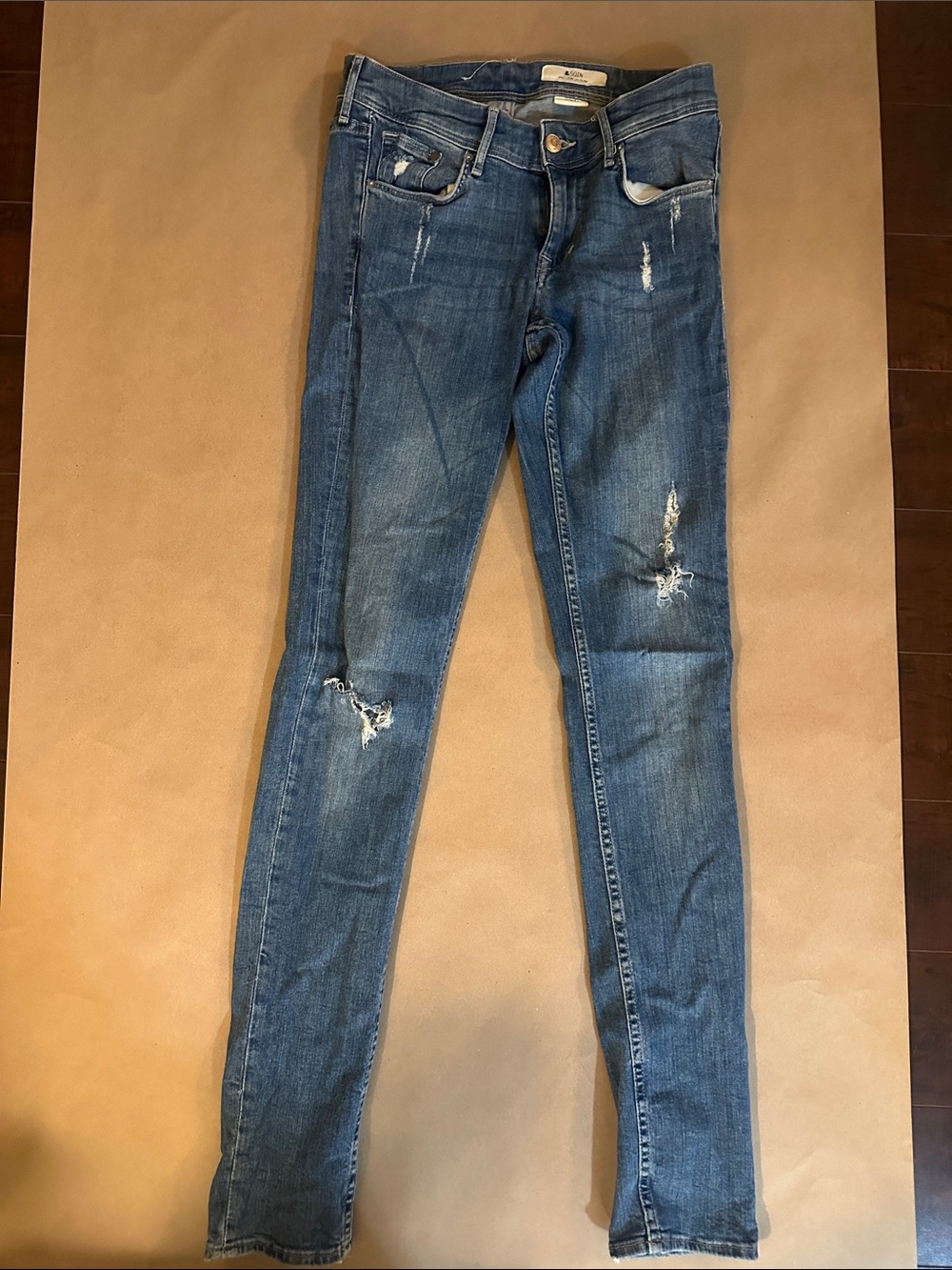 Women's Blue Distressed Skinny Jeans - Stretch Fit